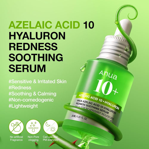Azelaic Acid 10 Hyaluron Redness Soothing Serum, Facial Serum for Blemish-Prone & Oily-Prone Skin, Lightweight & Hydrating Blemish Care, Hyaluronic Acid, Korean Skincare, 1.01 Fl Oz.